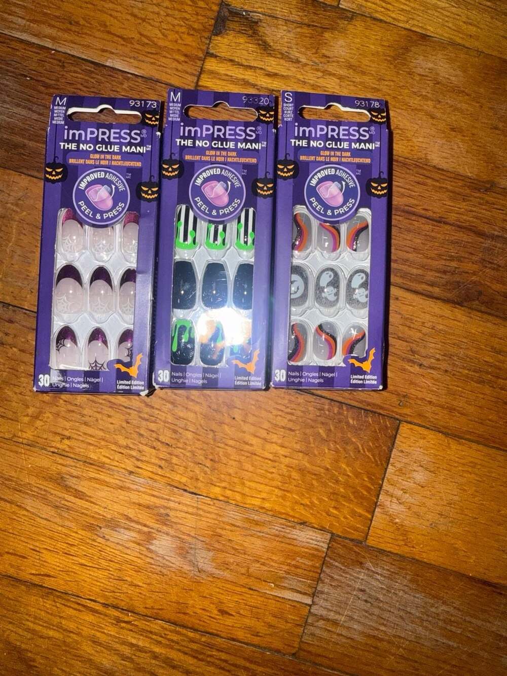 Lot of 3 imPRESS Press-On Manicure Halloween Limited Edition Glow in the Dark Na